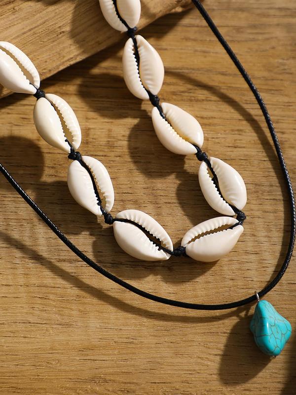 Men's Boho Style Shell & Clay Beaded Design Necklace (5pcs/set), Fashionable Beaded Necklaces for Men, Casual  Trendy All-match Jewelry As Birthday Gift 7