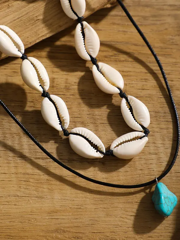Men's Boho Style Shell & Clay Beaded Design Necklace (5pcs/set), Fashionable Beaded Necklaces for Men, Casual  Trendy All-match Jewelry As Birthday Gift 7