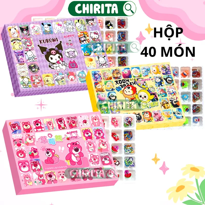 Hộp 40 Món Đồ Chơi Kuromi Gấu Hồng - Hộp Quà Bí Mật Hidden Box Chirita 0