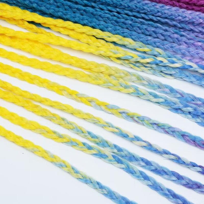 Product Introduction of Colorful Three Braid Dirty Braid Ponytail Wig Gradient Color Small Braid Synthetic Fiber Hair Extension Braid 24 Inches 3