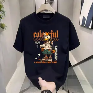 Atasan mode lengan pendek Amerika yang longgar dan trendi dengan motif bebek lengan pendek yang keren dan trendi untuk musim panas