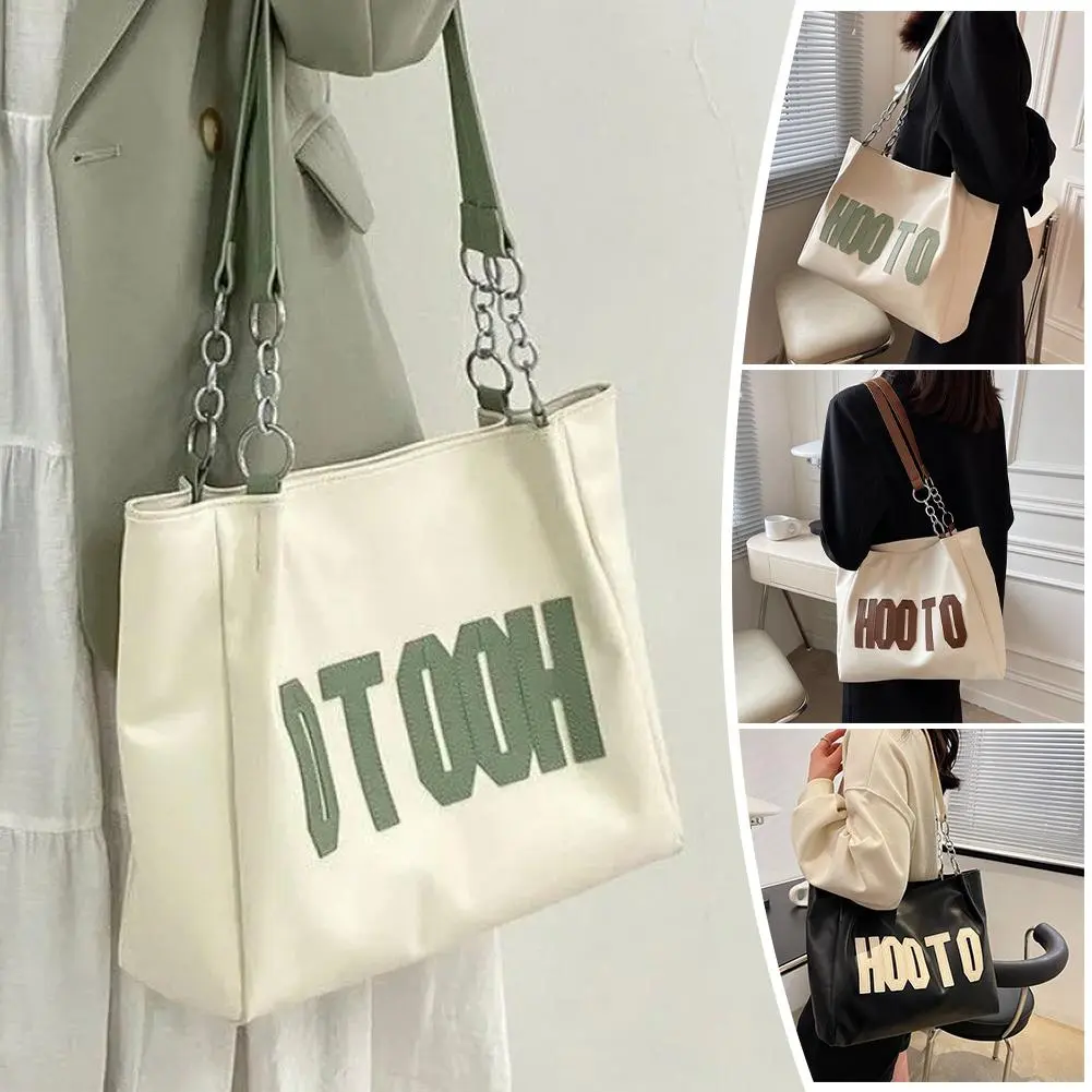 Beg Tote, Kapasiti Besar, Gaya Retro, Sesuai untuk Ulang-alik, Membeli-belah Wanita, Beg Bahu, dengan Rantai Surat, Rekaan Ringkas