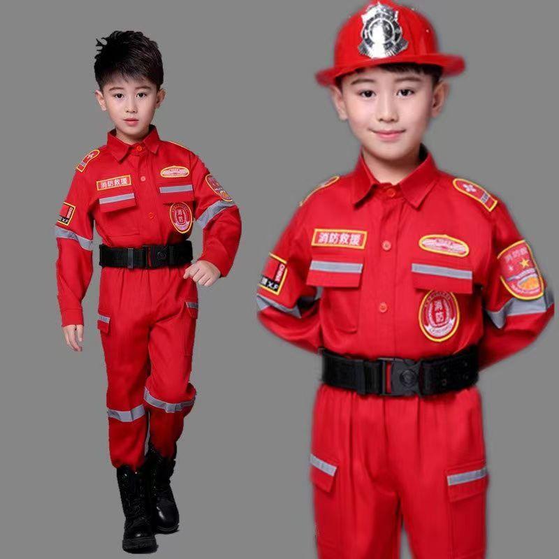 Children's Fire Suits Halloween Firefighter Clothes Fire Suits Performance Costume Children's Role Playing Boys and Girls 4