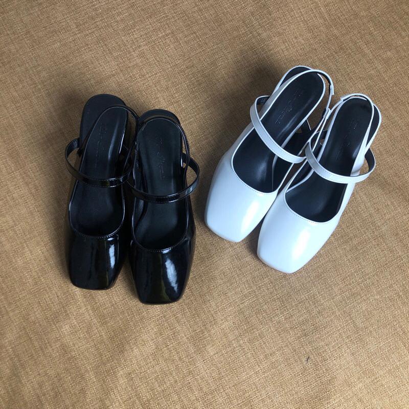 giày búp bê MAry Jane da bóng cao cấp quai hậu dây chun co dãn,gót vuông 5cm chắc chắn dễ đi,giày rioshoes,cao gót 5p Nữ Jean 8