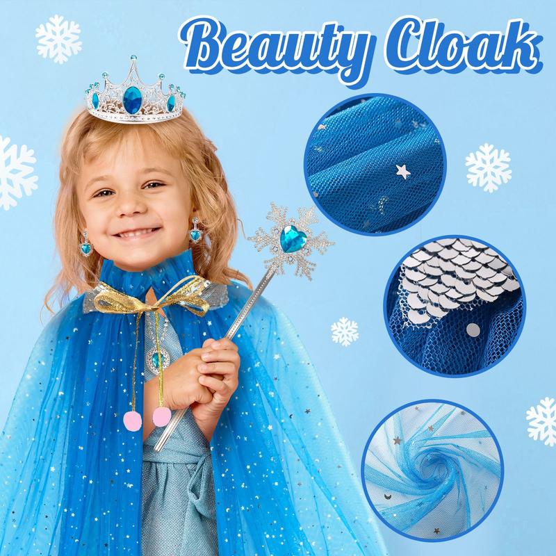 Set đồ hoá trang công chúa Elsa cho bé gái, Áo choàng Gậy Phép, vương miện Phụ kiện cho bé kèm hộp