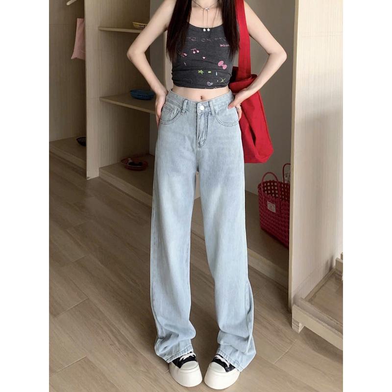 Quần jean bò ống rộng suông xuông nữ jeans cạp cao phong cách style ms19 Women Pants Voi 4