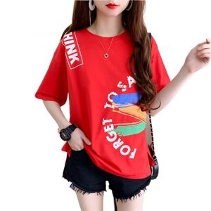 เสื้อยืด พิมพ์ลาย ฤดูร้อน ลำลอง ทรงหลวม แฟชั่น แขนสั้น พิมพ์ลายตัวอักษร ดูอ่อนเยาว์ เสื้อครึ่งแขน มาใหม่ สำหรับผู้หญิง เยาวชน สไตล์ 2024 Clothing Women Lady Tshirt