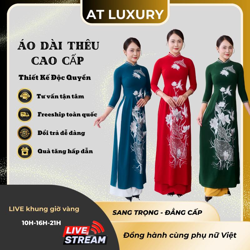 Áo dài Anh Thư áo dài mẹ sui thêu chỉ kim tuyến họa tiết trắng đính kết đá và pha lê cao cấp 1