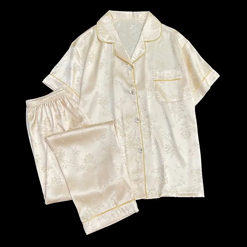 Bộ Đồ Ngủ Lụa Lạnh Dành Cho Phụ Nữ, Bộ Mùa Hè, Jacquard Mỏng, ngắn Tay Áo, Thích Hợp Cho Phụ Nữ Trẻ, Đồ Mặc Ở Nhà Bằng Lụa, Có Thể Mặc Ngoài Trời, Được Thu Thập Bởi Mọi Người Năm 2025, Hàng Mới Về Năm 2025