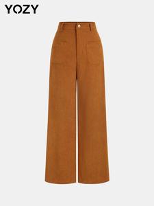 YOZY Women's Solid Button Pocket Straight Leg Pants, Casual Comfy Trousers for Spring & Fall, Women's Bottoms for Daily Wear, 2024 Women's Daily Wear for Spring & Fall