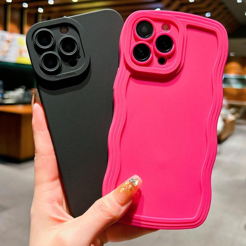 Solid Color Wave Design Phone Case, 3 Counts Anti-fall Fully Edged Mobile Phone Case, Shockproof Cases Cover Phone Cases for iPhone X 11 12 13 14 15 Pro Max iPhone 16 Series 4