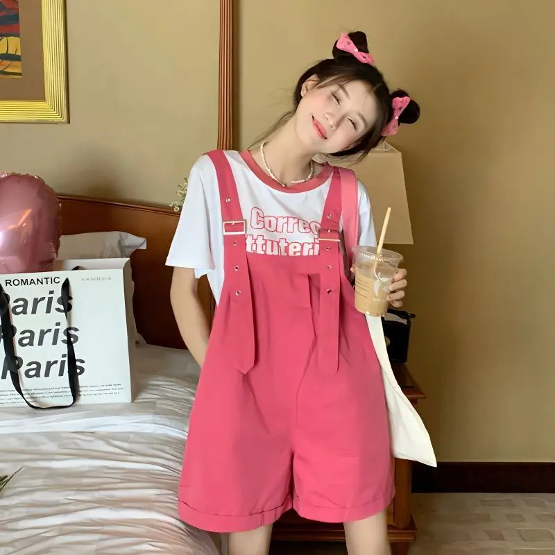 Trang Phục Chống Lão Hóa, Phong Cách Mùa Hè, Quần Hai Dây, Dành Cho Học Sinh, Phong Cách Hàn Quốc Mới, Dáng Rộng Rãi Và Đi Chơi, Đồ Bảo Hộ Lao Động, Bó Sát, Quần Đùi Một Mảnh, Bộ Hai Mảnh Nữ Women