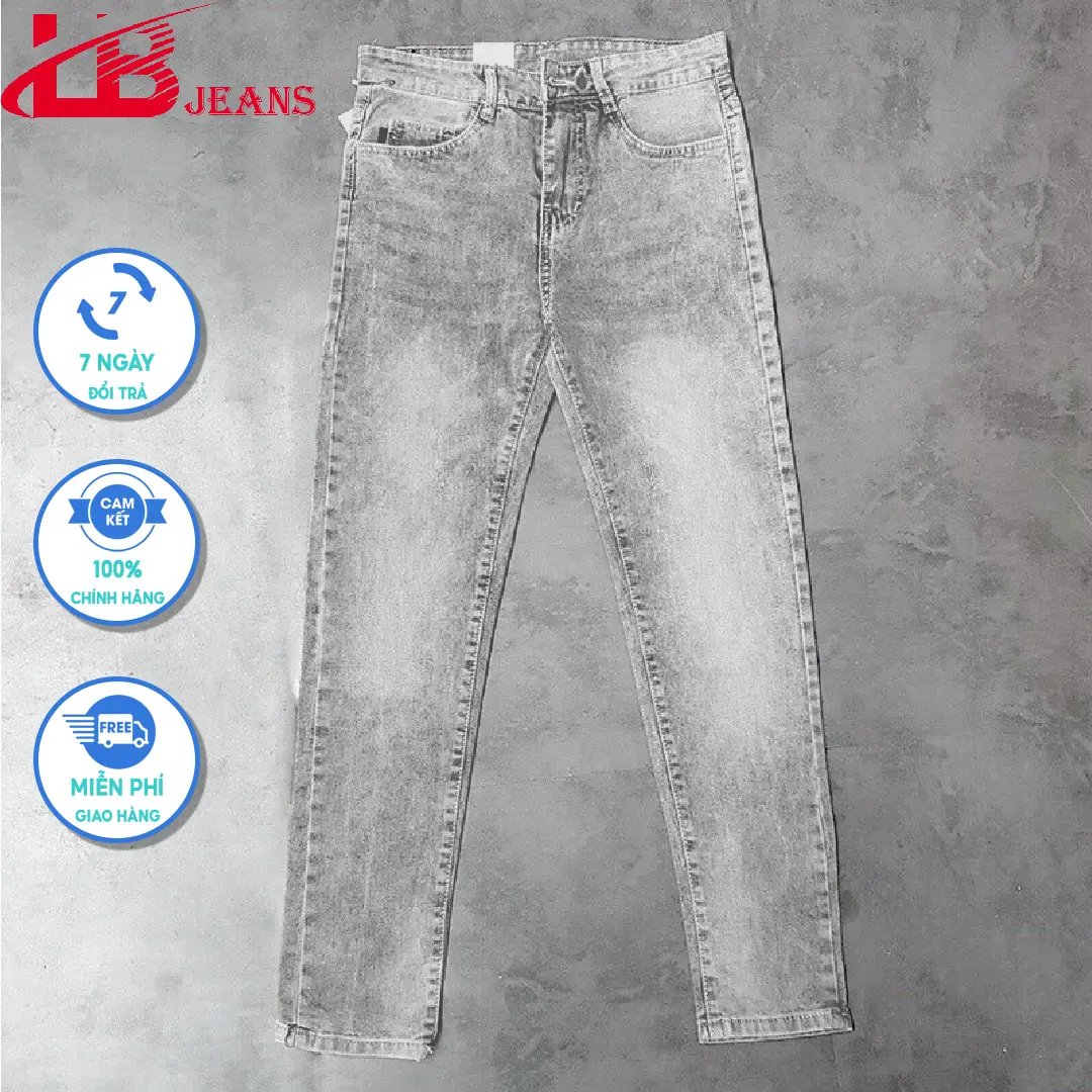 Quần Jean Nam Xám Tro, Form skinny , Vải Denim Co Giãn , Ôm Dáng