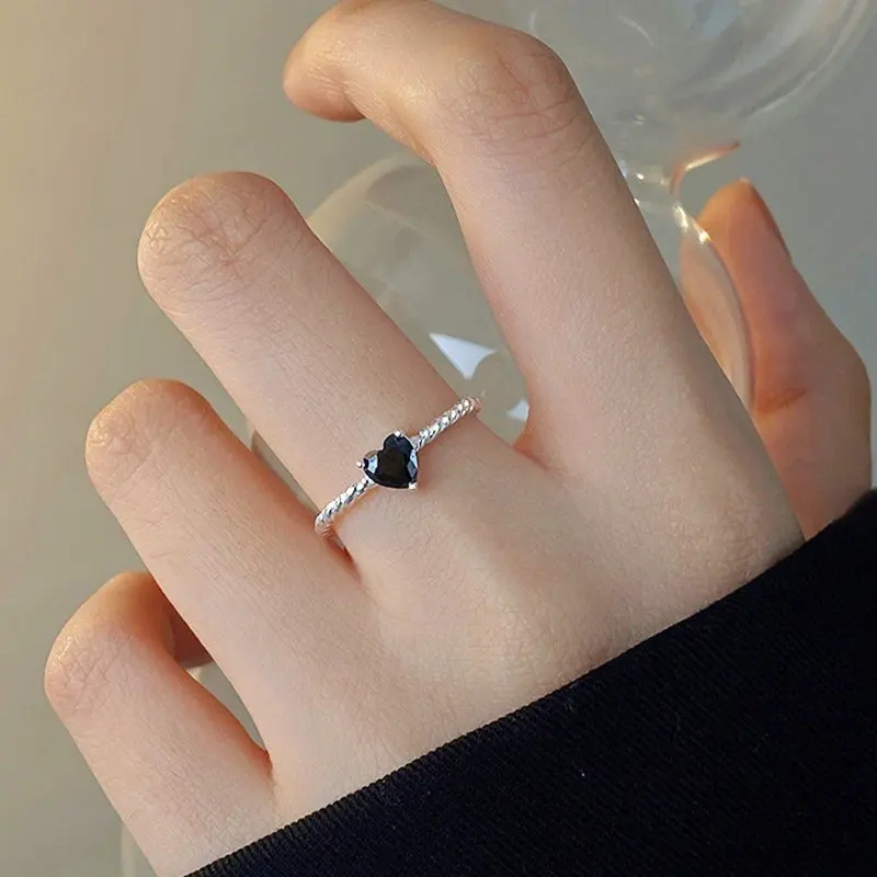 Cincin Korea Hati Zirkon Hitam Untuk Wanita Murah. A-03 Rings 5