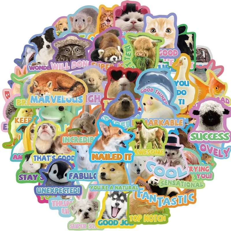 Cute Animal Language Cartoon Sticker, 50pcs/set DIY Decorative Sticker, DIY Decals for Water Bottle, Laptop, Phone Case, Scrapbooking, Journal Making 2