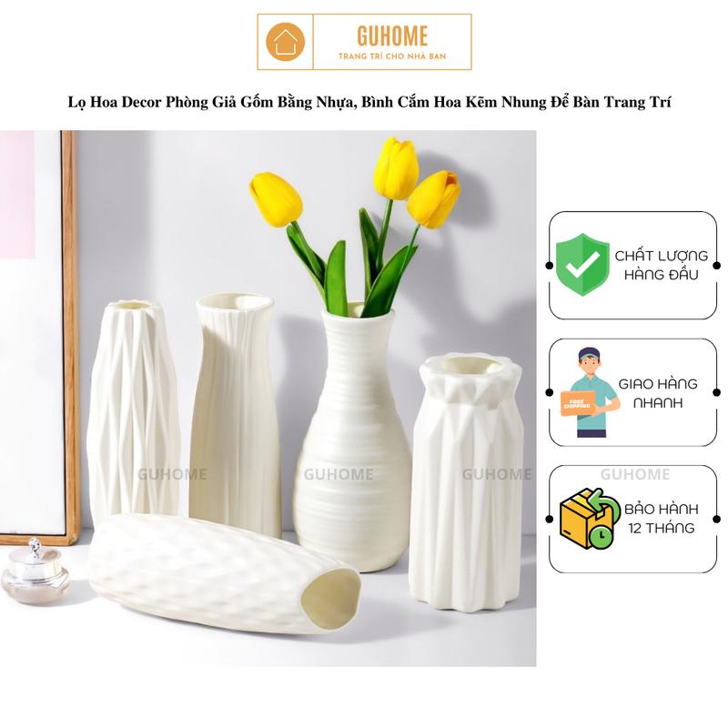 Lọ Hoa Decor Phòng Giả Gốm Bằng Nhựa, Bình Cắm Hoa Kẽm Nhung Để Bàn Trang Trí Không Gian