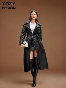 YOZY Women's Solid Belted Button Front Trench Coat, Casual Lapel Collar Long Sleeve Coat for Fall & Winter, Women's Clothing for Daily Wear