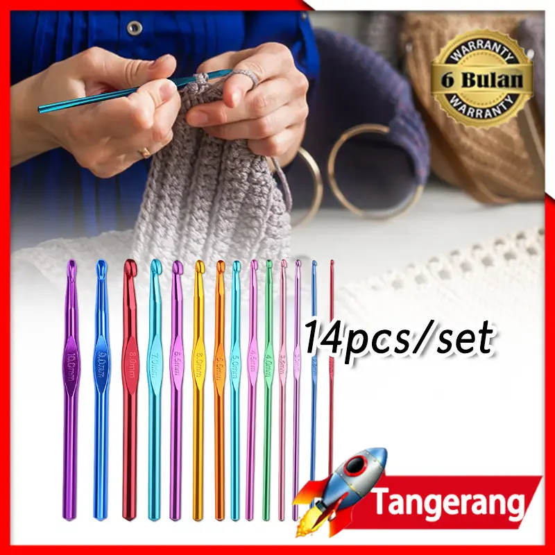 14pcs/Set Jarum Rajut Aluminum Crochet Jarum Jahit Crochet Hook Alat ...