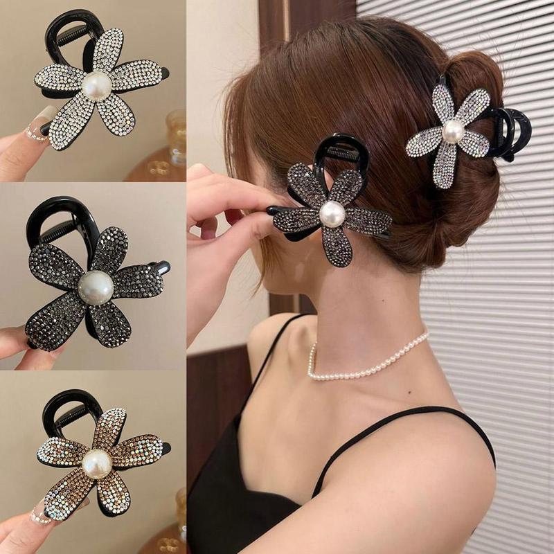 Product Introduction of Light Luxury Simple And Elegant Sparkling Flower Clip Female Bun Hair Clip Back Of Head Hair Clip Bright Flash Flower Shark Clip Versatile Exquisite Headdress 26