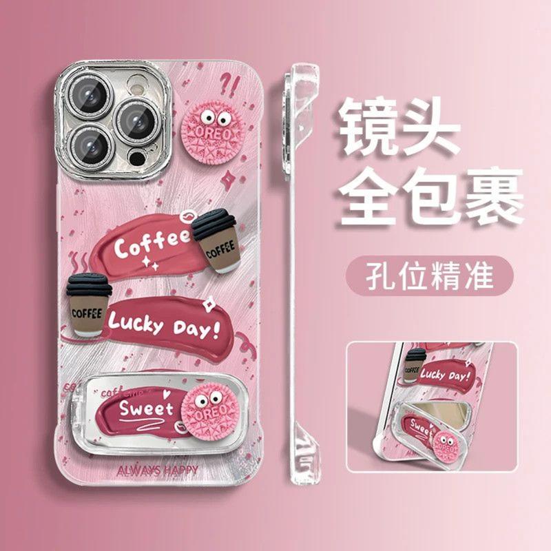 Ốp Điện Thoại Búp Bê Thiết Kế Bánh Quy Cà Phê Tương Thích Với iPhone 17 16 15 14 13 12 11 Pro Max XR X XS Max Màng Bảo Vệ Ống Kính Tích Hợp Ốp Lưng Chống Sốc Viền Sợi Lông Vũ Lỗ Mịn
