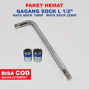 terbaru Paket Gagang Kunci Sock Sok ½" Inch + Mata Sock Shock 19mm 22mm / Kunci CVT / Kunci Kanvas Ganda / Gagang Sock L / Gagang L / Mata Sok
