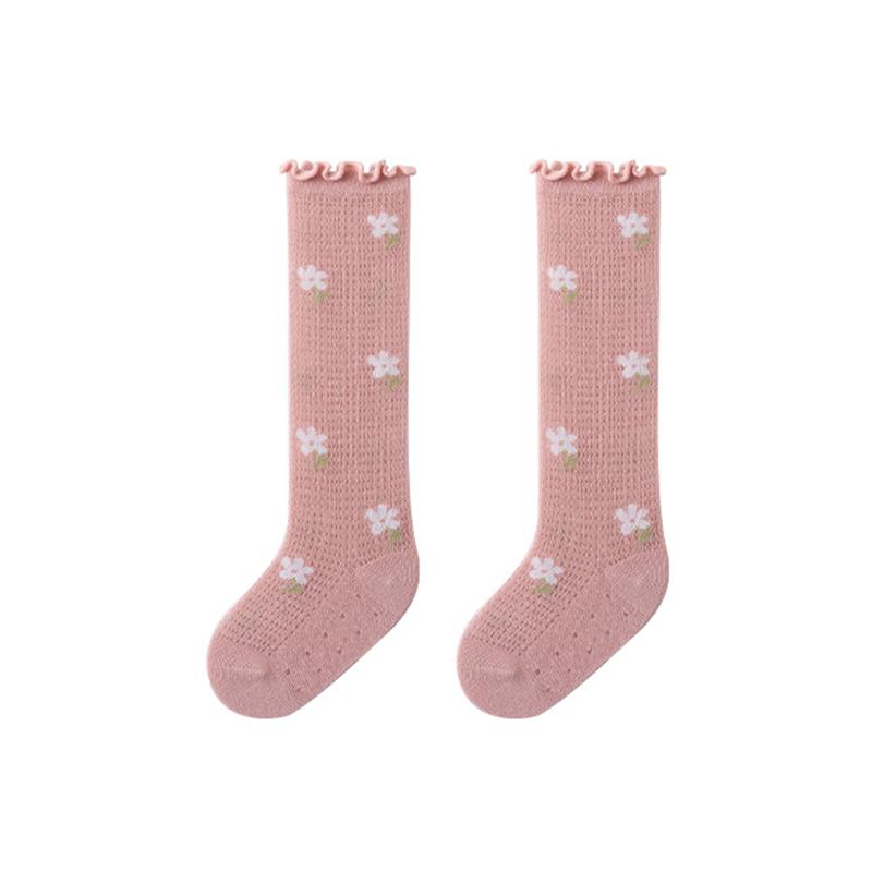 Product Introduction of Baby Socks for Girls Flower/Bear Print Mosquito Protection Mid-Calf Socks Spring Summer Breathable Kids Mesh Thin Socks 29