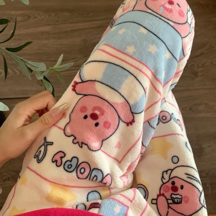 Quần bông nữ ống suông chất đẹp ấm áp siêu mềm hoạ tiết dễ thương - Women Ong