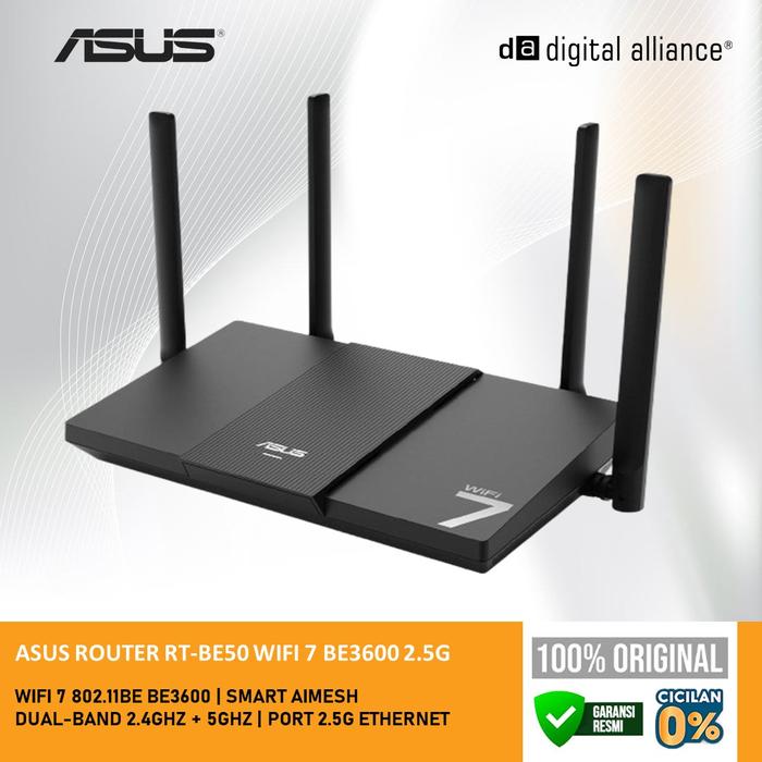 Promo ASUS ROUTER RT-BE50 WIFI 7 BE3600 2.5G PORT SMART AIMESH BLACK 3Y ...