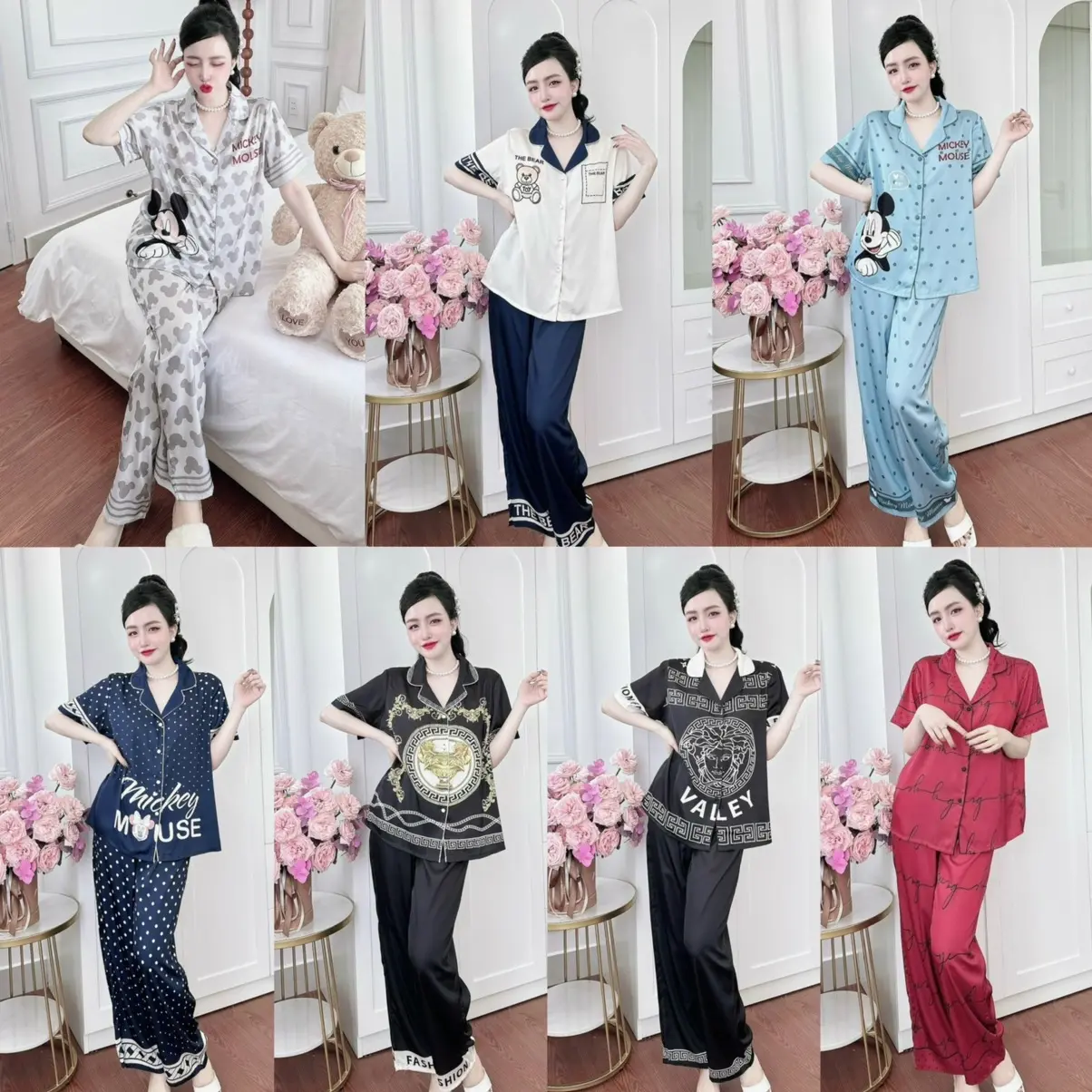 Đồ bộ lụa latin tay ngắn - size 45-85kg Nữ Women 2 size  - có bigsize top