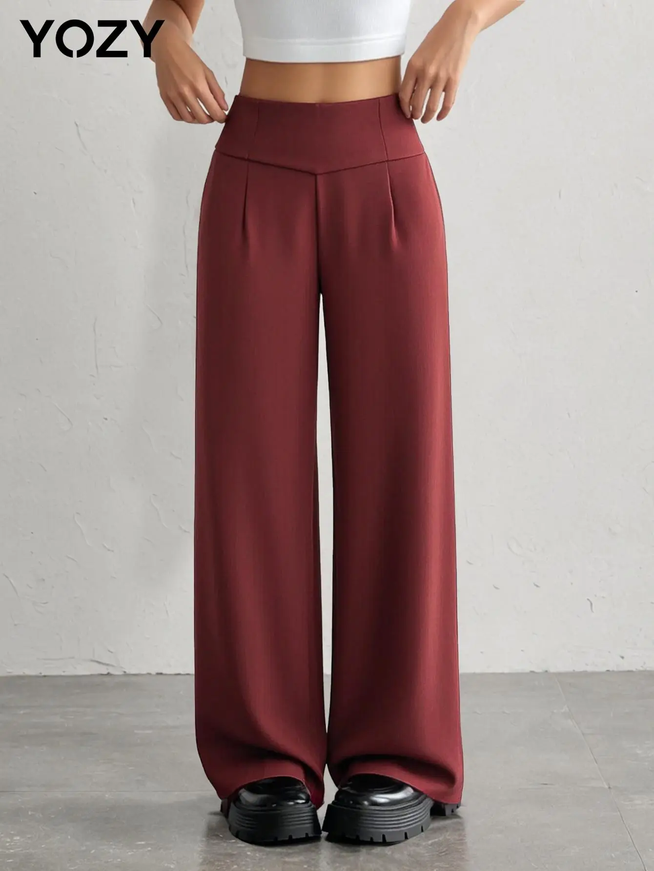 YOZY Women's Solid Zipper Back Pants, Casual Comfy Trousers for Daily Wear, Ladies Bottoms for All Seasons