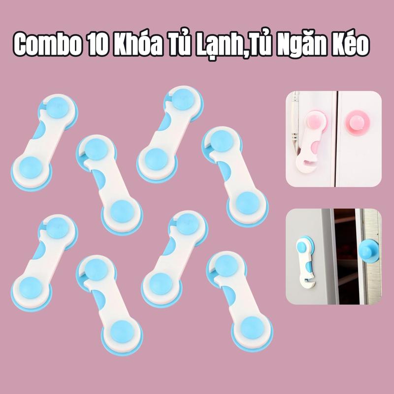 Combo 10 Khóa Tủ Lạnh,Tủ Đồ Ngăn Kéo,Móc Chặn Khoá Tủ Lạnh Chống Kẹp Tay Bảo Vệ An Toàn Cho Bé Tiện Lợi Khóa Chốt Cài Tủ Lạnh Chống Kẹp Tay,Chất Liệu Nhựa Bền Bỉ Kem chốt khóa tủ lạnh móc khóa tủ lạnh