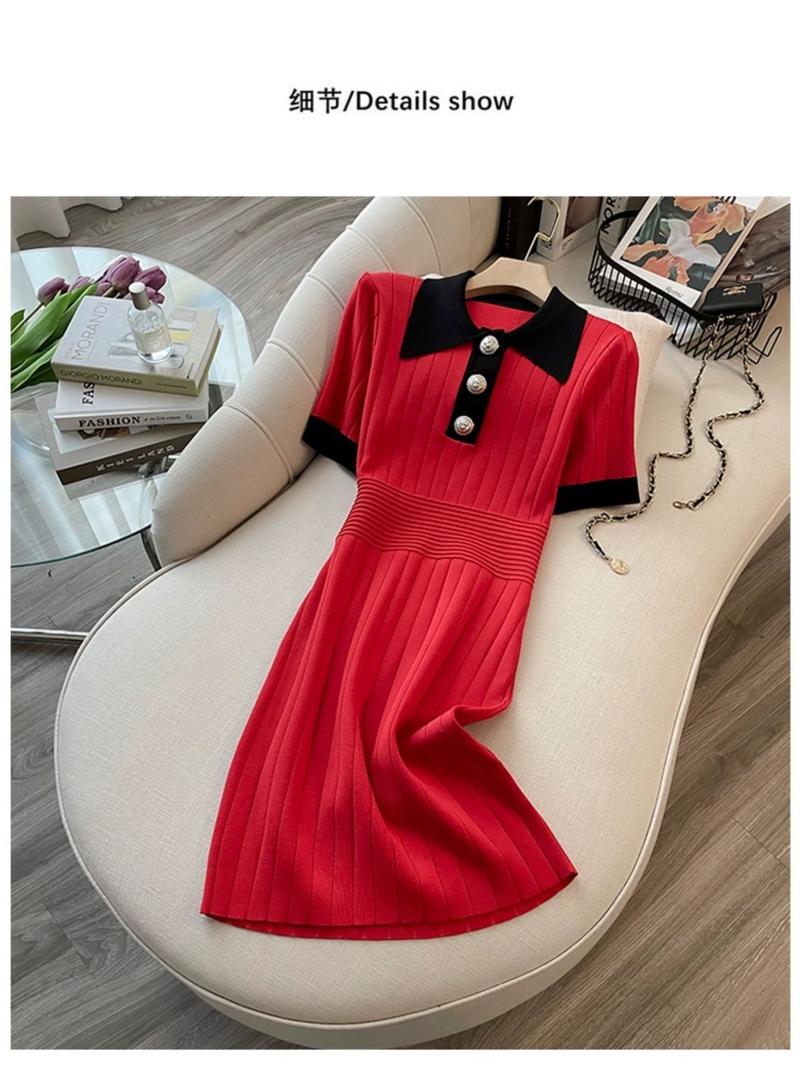 Product Introduction of Váy Dệt Kim Lụa Lạnh Cổ Polo Phong Cách Cổ Điển, Ôm Vừa Vặn, Váy Bodycon Ngắn, Cao Cấp, Hàng Mới Về Mùa Hè 24 Năm Nữ Dress Đen 4