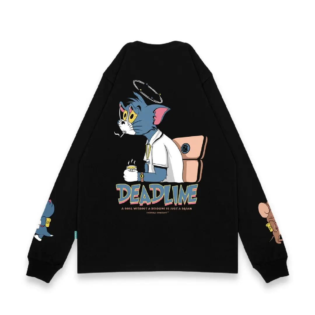 Inefable Long Sleeve Black Deadline Hitam Kaos Pria Oversize Combed