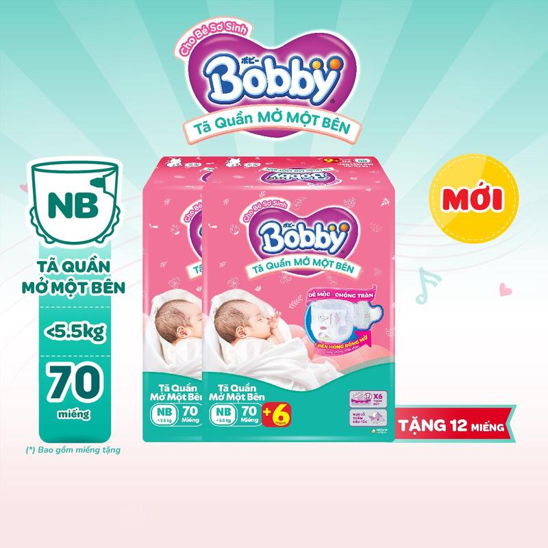   COMBO 2  Bobby Tã bỉm quần Mở Một Bên size NB70+6  S80 miếng 