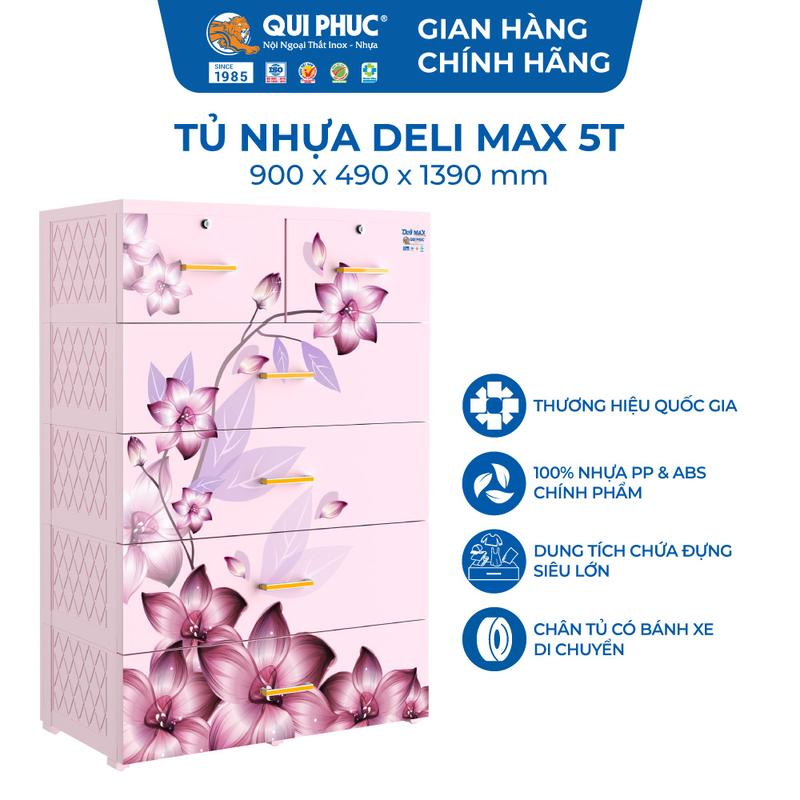 Tủ Nhựa 5 Tầng DELI MAX - Qui Phúc Chính Hãng - Nhựa PP ABS Cao Cấp, Dung Tích Lớn – Tủ Đựng Quần Áo Đa Năng