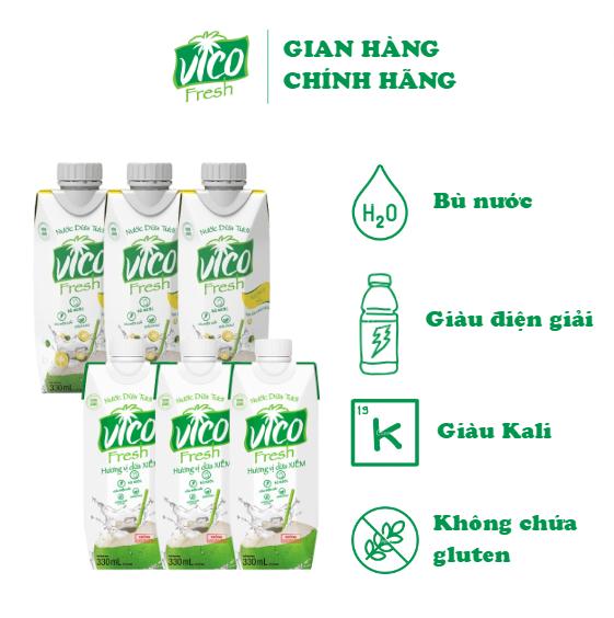 Combo 6 Hộp Nước Dừa Vico Fresh 330ml - 3 Tắc, 3 Xiêm 0