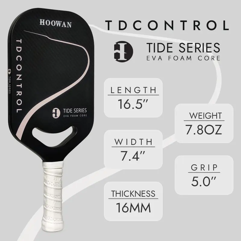 HOOWAN TD CONTROL Pickleball Paddle - 16MM T700 3K Carbon Fiber with Thermoformed EVA Foam Core USAPA Approved