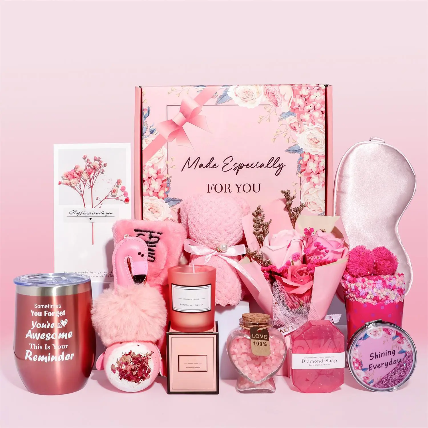 Aromatherapy Candle Gift Set, 1 Set Lovely Gift with Candle & Bath Salt & Soap & Cup & Gift Box & Other Accessories, Mother's Day Gift for Mom, Gift for Women, Body Care, Valentine Basket