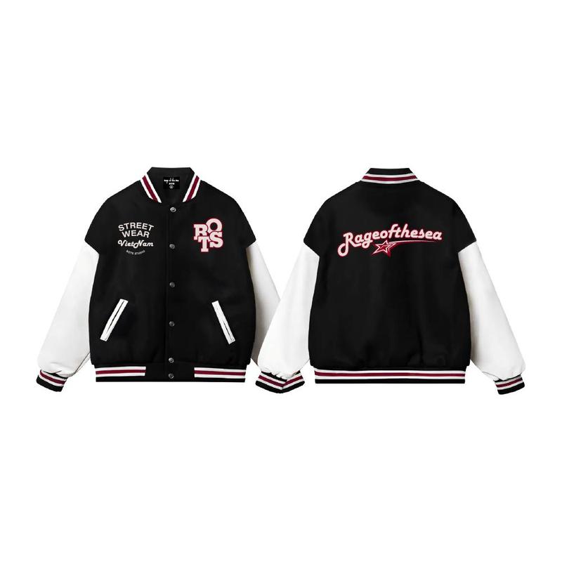 ÁO KHOÁC DẠ VARSITY JACKET PHỐI TAY DA CAO CẤP UNISEX NAM NỮ FORM RỘNG ROTS STUDIO-"VARSITY V1"