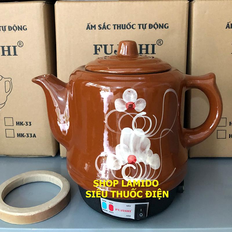 Siêu sắc thuốc điện GỐM SỨ BÁT TRÀNG Fujishi 2.8 lít SV-202 - BÔNG NÂU - ấm thuốc điện nấu tự động ngắt Đun Nước Ấm Siêu Tốc