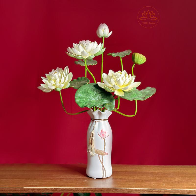  SET Bình Hoa + Cành Sen Quan Âm Cao Cấp - Tuệ Nga 