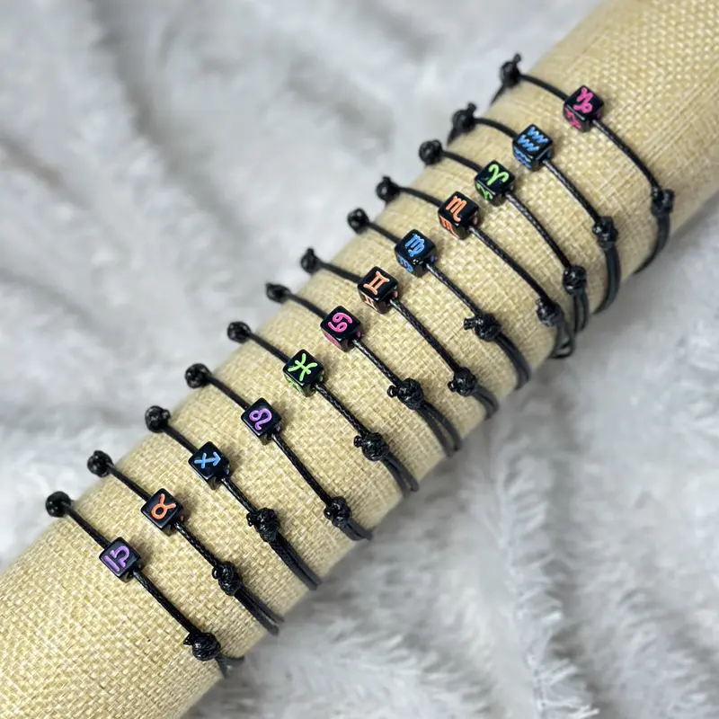 Gelang tali kulit mote Hitam Zodiac 1