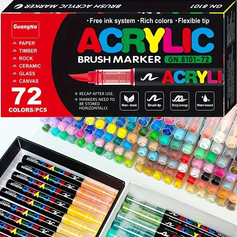 Acrylic Paint Marker, 1 Set Acrylic Paint Marker, Suitable for Wood, Plastic, Glass, Ceramic, Cardboard, Ideal for Painting, DIY Crafts, and Art Projects