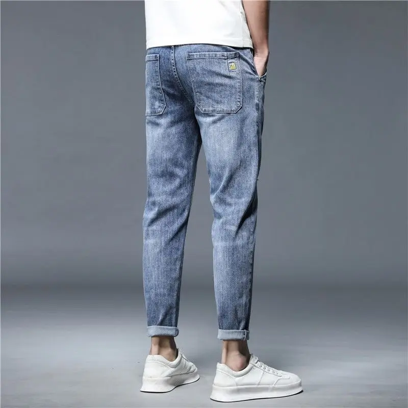 Quần Dài Jean Nam, Thương Hiệu Hợp Xu Hướng Phong Cách Hàn Quốc, Thích Hợp Cho Mùa Hè, Mỏng Và Hợp Xu hướng, Ống Đứng Và Co Giãn, Dáng Ôm, Quần Jean Mỏng, Thường Ngày, Quần Dài Nam 4