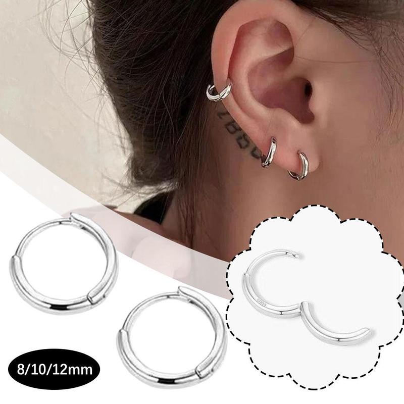 Khuyên Tai Tròn Bằng Thép Không Gỉ, 2 Chiếc, Dành Cho Nam Và Nữ, Thiết Kế Tối Giản, Khuyên Tai Tròn Nhỏ C7J5 7