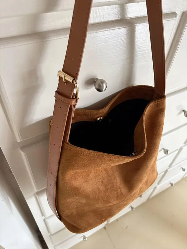 Women's Solid Color Suede Tote Bag, Fashionable Large Capacity Shoulder Bag for Daily Used, Casual Trendy Versatile High-quality Daily Commuting Bag 2