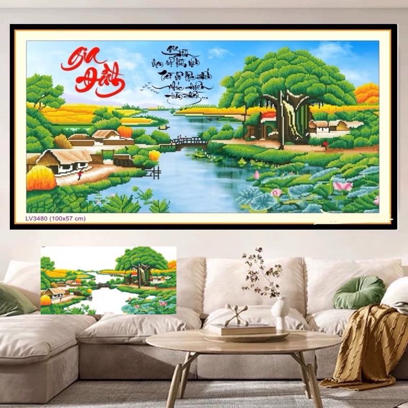 TRANH THÊU 3D , TRANH ĐÍNH ĐÁ GIA ĐÌNH LV3480, LV530100X57CM