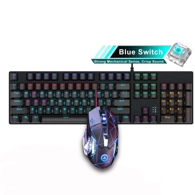 COMBO BÀN PHÍM CƠ GAMING CÓ DÂY K8401 TRỤC CƠ BLUE SWITCH LED RAINBOW XUYÊN CHỮ 20 HIỆU ỨNG VÀ CHUỘT G15 GAMING CÓ LED RGB TỰ ĐỔI MÀU ĐIỀU CHỈNH DPI 3200