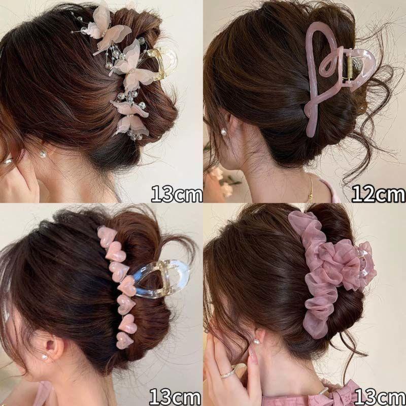 Bộ bốn kẹp tóc, kẹp tóc lớn cho phụ nữ, tay cầm bướm cao cấp, kẹp tóc phong cách ngọt ngào, kẹp tóc, kẹp cá mập
