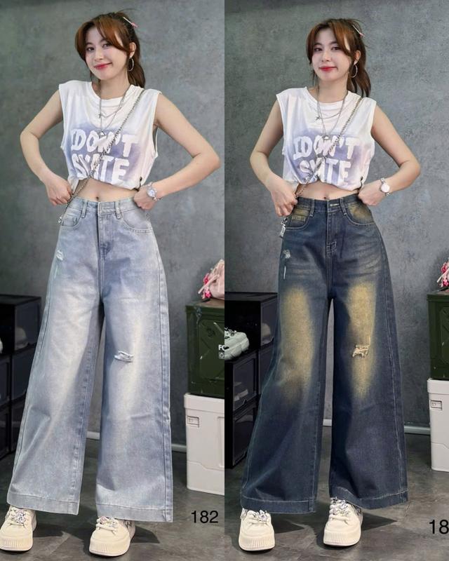 ( NẤM DÀI 92CM , ỐNG RỘNG 30CM) QUẦN JEAN NỮ NẤM LÙN  CẠP CAO RÁCH KIỂU CHẤT BÒ DÀY KHÔNG GIÃN MẪU ỐNG RỘNG CHUẨN FORM XINH XẮN Pants Ong Baggy